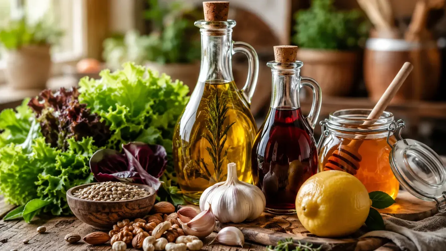 lettuce oil vinegar bottles honey jar