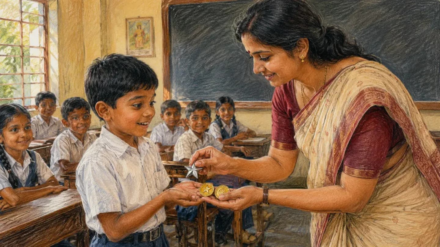 teacher sari taking star badge from