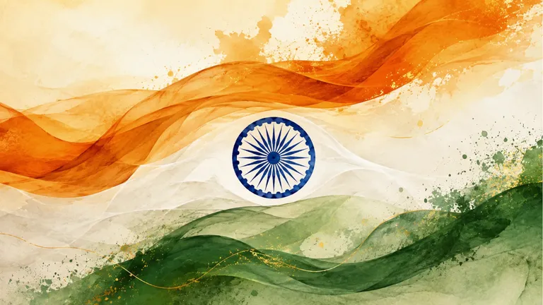 The Indian flag painted in watercolour, the Ashoka Chakra at its centre