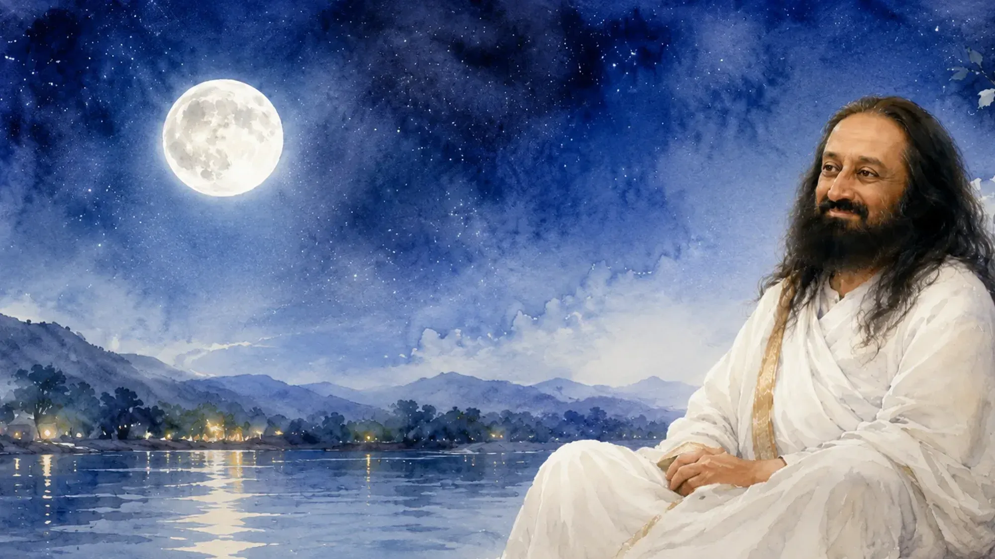 watercolour bearded man white robes beside cover