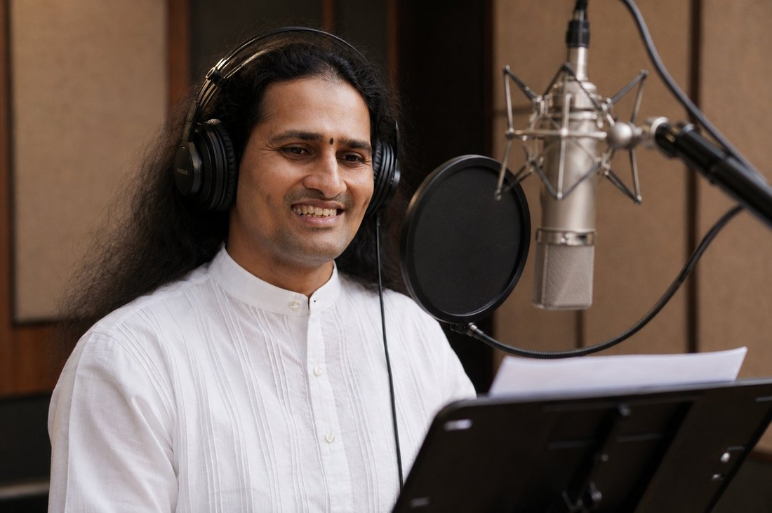 Dinesh Ghodke recording the audiobook