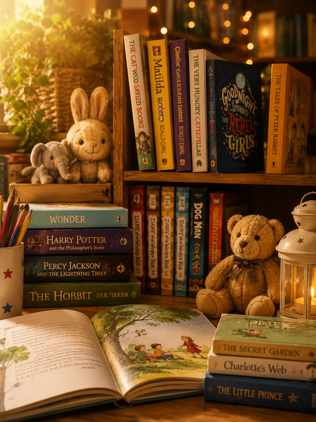 Children's picture books in a bright pile