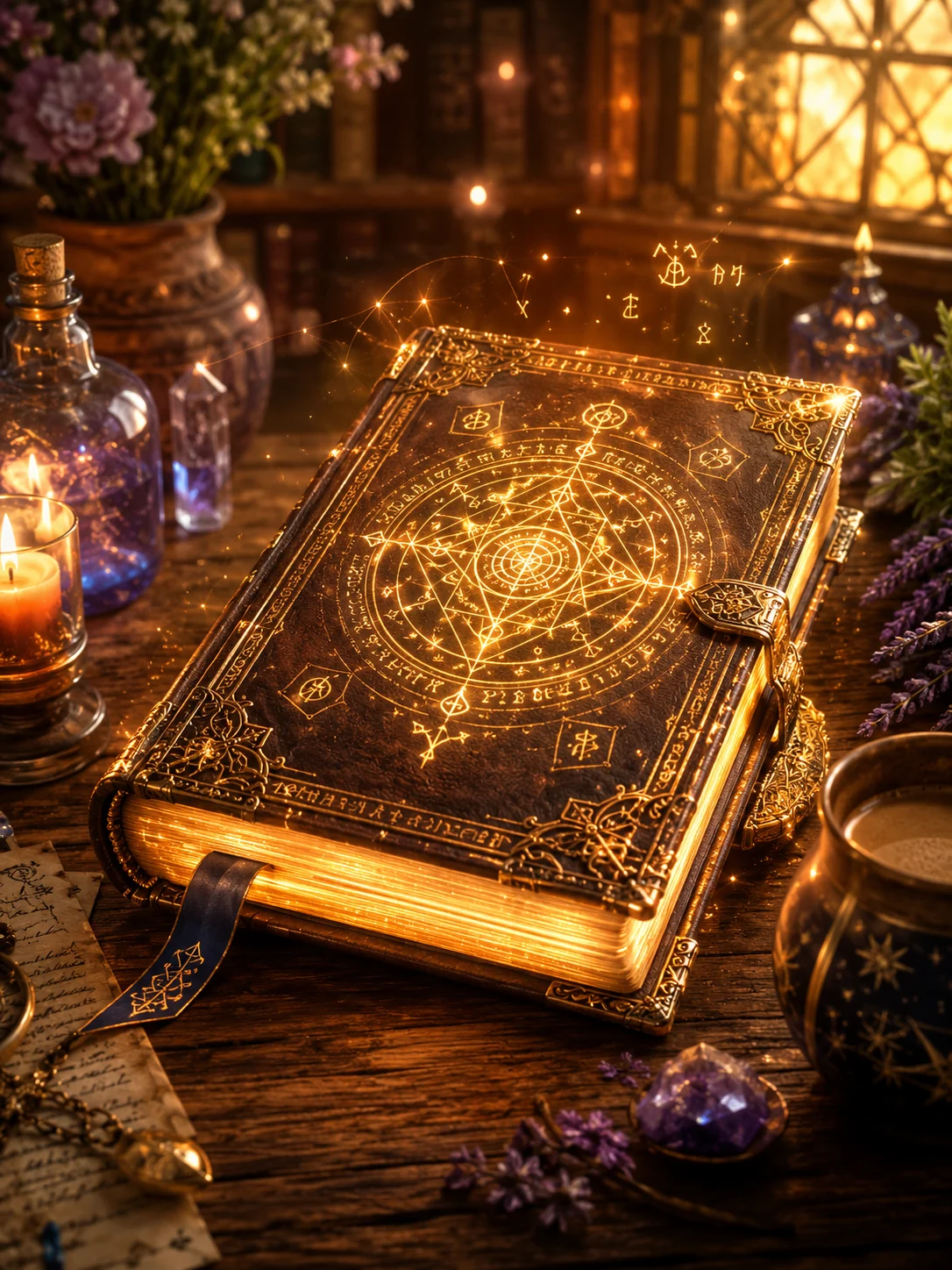 Fantasy novels stacked on a table