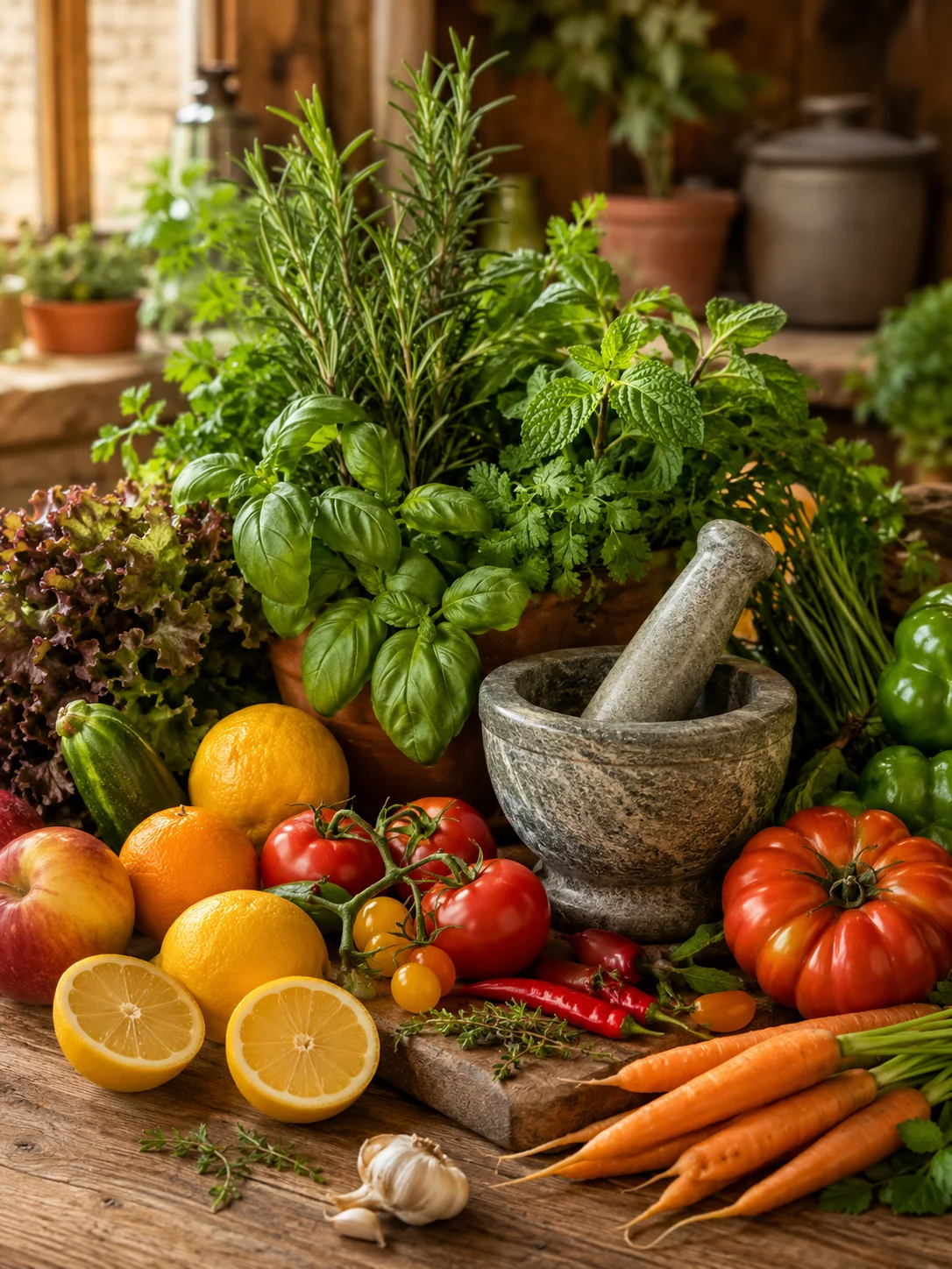 Cookbooks and health books on a kitchen counter
