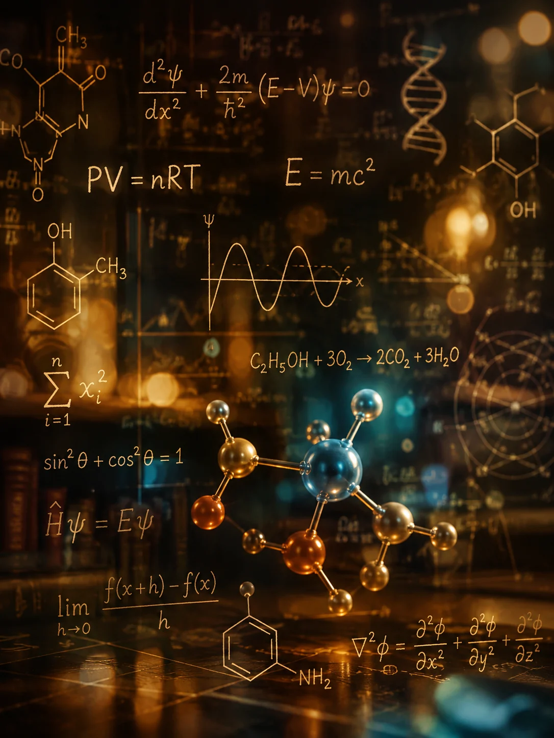 Science books stacked beside a pair of glasses