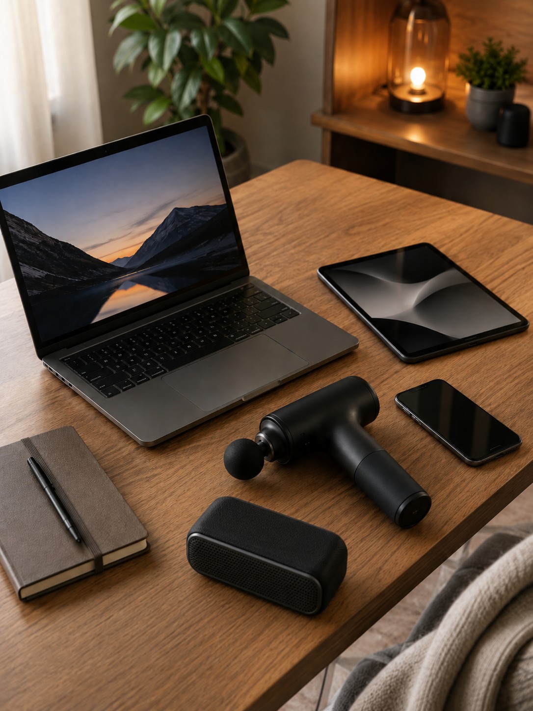 An assortment of everyday gadgets on a desk